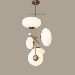 Lustre Sputnik de style mid-century premium à 5 lumières, en laiton brut avec globes en verre, luminaire suspendu rétro pour salle à manger, éclairage d'intérieur - Product Image 5