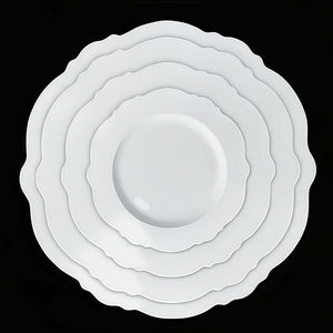 Piring pernikahan tepi bergigi putih grosir, piring makan malam daun teratai tulang cina, piring pengisi daya Renda keramik - Product Image 5