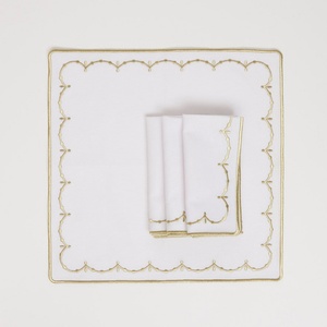 Scalloped Edge Pure <b>Linen</b>/Cotton <b>Linen</b> Blend <b>Cloth</b> Napkins Pure Flax Placemat Natural <b>Table</b> <b>Linen</b> for Wedding Hotel Using - Product Image 3