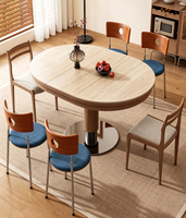 Table à manger extensible en pierre de quartz, pliable, pour petites maisons ; bois massif de couleur crème, style mi-siècle