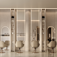 Conception d'intérieur pour salon de coiffure tout-en-un |   Décoration de boutique de beauté aux tons neutres de luxe, ensemble de meubles sur mesure pour toute la boutique