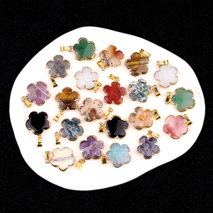 Venta al por mayor de cristal de moda flor de ciruelo con borde de Metal dorado colgante collar con cadena de cuero joyería para mujeres y hombres - Product Image 6