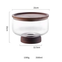 Bol à fruits en verre borosilicaté écologique avec bord doré et couvercles en bois Plateau de service à pied pour le salon ou la réception