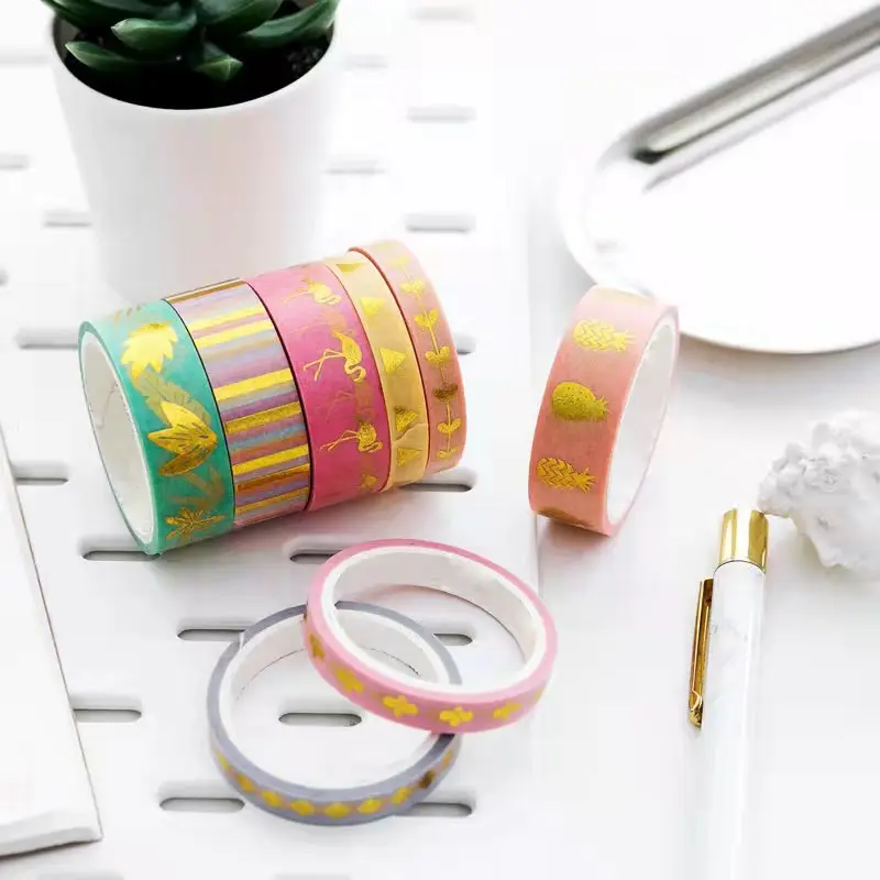 Cinta Washi de Papel Kraft de colores, cinta de purpurina de papel dorado personalizable