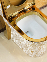 Offres Spéciales à Dubaï : WC Carré Luxueux en Céramique Électroplaquée Dorée, Monobloc, avec Chasse d'Eau Double à Gravité