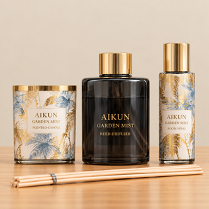 Aikun Garden Mist Botanical Floral Three Piece Aromatherapy Gift Box Set with Reed <b>Diffuser</b> Candle Room Spray for Housewarming - Product Image 2