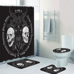 Spettrale pentagramma Demon Satanic testa di capra <span class=keywords><strong>tenda</strong></span> da doccia Set tappeto Set Retro Black Magic Skull Tattoo tende da bagno stuoie - Product Image 1