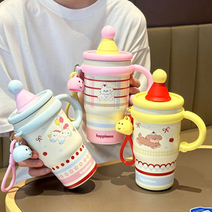 Nouvelle tasse isotherme pour femme, design attrayant, mignonne, avec paille, en acier inoxydable 316, motif dessin animé, pour étudiants - Product Image 3