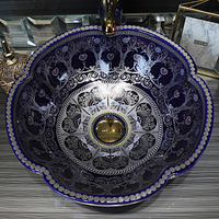 Lavabo en porcelaine de style traditionnel, lavabo de salle de bain en céramique violette de luxe, art de table, accessoire de salle de bain pour la maison