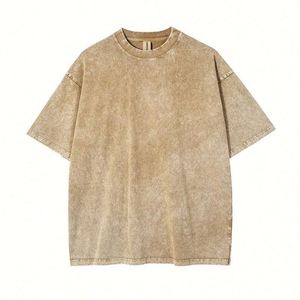 250gsm Summer Acid Washed T-shirts 100% Cotton Hip Hop <b>Drop</b> Shoulder Vintage Oversized Men's T Shirts Heavy Weight With Logo - Product Image 1