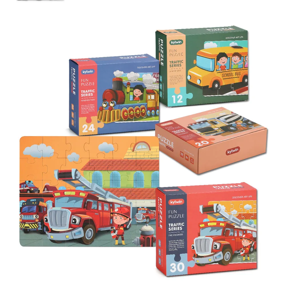 Children's Vehicle DIY Block Jigsaw Toy Engineering/Train /Fire Engineers/School Bus Paper Puzzle Educational Game Paper Jigsaws