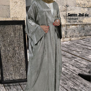 Cardigan en polyester brillant respirant, Abaya ouverte, robe modeste pour femmes musulmanes, vêtements islamiques de Dubaï, 2024 - Product Image 3