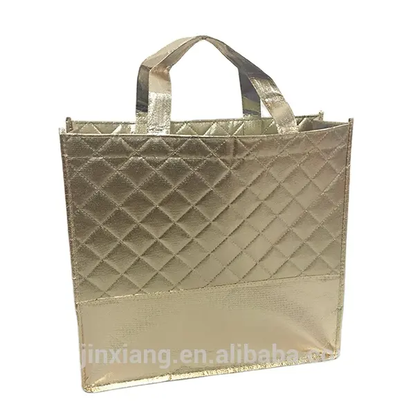 Großhandel große größe gold laminiert glänzende non woven tasche