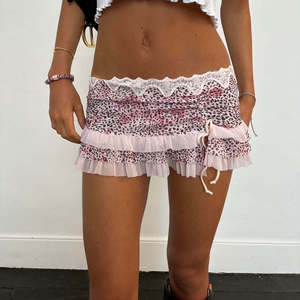 King Mcgreen <span class=keywords><strong>Star</strong></span> Y2k Rock Frauen Ästhetische Kleidung Leopard/Blumen/Polka Dot <span class=keywords><strong>Print</strong></span> Niedrige Taille Rüschen rock Sexy Party Röcke - Product Image 1