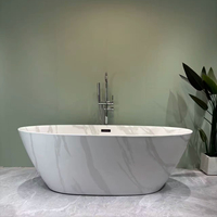 Baignoire autoportante ovale en acrylique effet marbre blanc brillant, modèle marbre, en promotion