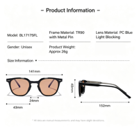Lunettes Rondes Rétro Tendance 2026 FL-60 avec Verres Ambrés Anti-Lumière Bleue et Protection Contre la Photophobie, Monture TR90 Résistante pour Femmes
