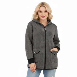 Custom Designer Knitted Winter Ladies Long Sleeve Cashmere Wool Jacket Woman Zipper Cardigan Coat Sweaters With Pocket