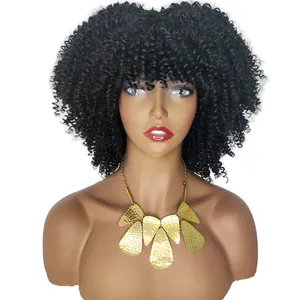 Groothandel Leverancier Met Pony Big Hair Straight Korte Pruiken Voor Zwarte Vrouwen Krullend Hoofdband Pruik Voor Koop Kinky Natuurlijke Afro pruiken