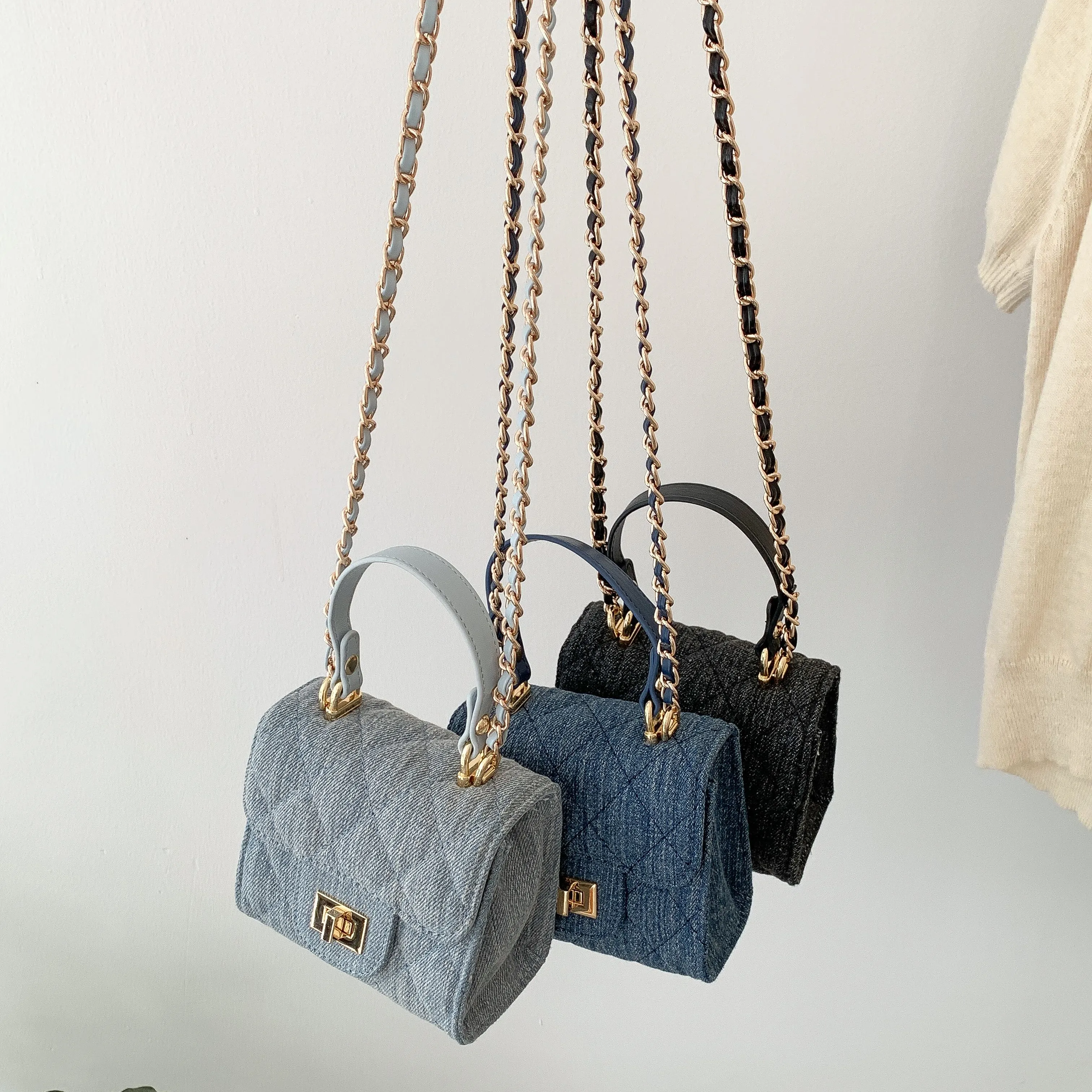 Nouveau petit sac à main à chaîne matelassée sac à main carré sac à bandoulière en denim rhombique géométrique pour femmes dames