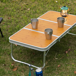 LIHENG <span class=keywords><strong>Table</strong></span> de pique-nique portable en aluminium Design moderne <span class=keywords><strong>Table</strong></span> <span class=keywords><strong>pliante</strong></span> en <span class=keywords><strong>bambou</strong></span> pour <span class=keywords><strong>camping</strong></span>, barbecue et repas simple. - Product Image 2