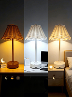 Nouvelle lampe de table créative en rotin, style japonais rétro, veilleuse à intensité variable, rechargeable, style d'Asie du Sud-Est, lampe de décoration pour la maison