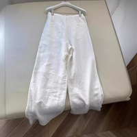 Pantalon décontracté personnalisé pour femmes taille haute pantalon large en coton lin blanc pour femmes pantalon d'été ample jambe droite longueur au sol