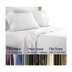 Factory Wholesale Microfiber Polyester Plain Dyed Bedding Set 4 Piece White Bedsheets Hotel Hospital Linen Flat Bed Sheets Set