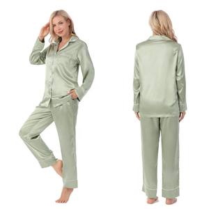 Setelan Piyama Sutra Satin Wanita Siap Kirim, Musim Panas Musim Dingin, Mewah, Halus, Kerah Terlipat, Piyama Pengantin, Pakaian Tidur, Pjs Pabrik - Product Image 2