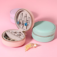 Boîte de rangement ronde pour bijoux en cuir PU, boucles d'oreilles pour femmes et filles