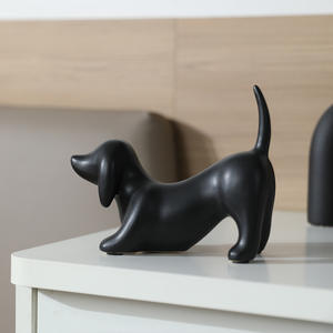 Figurine de chien en céramique noire et blanche minimaliste moderne - décoration créative pour le salon, l'entrée, le bureau. Article cadeau idéal. - Product Image 3