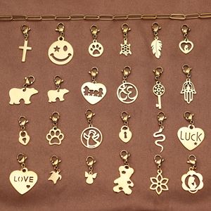 Corazón de acero inoxidable botella de rapé ancla oso Zodiaco piedra colgante encantos con broche de langosta DIY clip cadena collar - Product Image 1