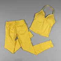 Ensemble débardeur uni à col en V et pantalon long pour femme, idéal pour le fitness, le yoga et les loisirs, respirant, séchage rapide, avec logo frontal - Collection 2025 (Vente en gros)