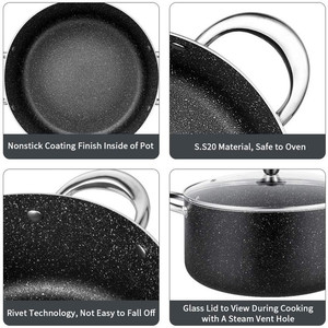 Juego de Ollas Antiadherentes de Aluminio con Revestimiento de Mármol, 10 Piezas, Fondo Multicapa, Apto para Horno, Vaporera Doméstica - Product Image 2
