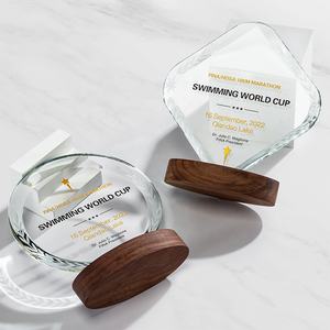 Trophée en cristal K9 à facettes rondes, plaque de protection, base en bois optique polie, souvenir d'entreprise personnalisé, cadeau de reconnaissance - Product Image 6