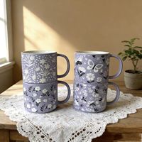 Bunga dilukis tangan lucu kustom layar sutra porselen cangkir susu teh keramik cangkir kopi untuk hadiah
