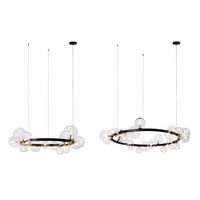 Lustre LED Transcendant Céleste à Anneaux, Grappe de Globes en Verre Noir Mat, Luminaire Architectural Moderne Sur Mesure, Œuvre d'Art Imposante
