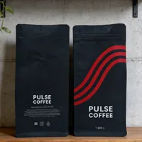 Sacs à café personnalisés imprimés en noir mat 250g, fond plat, pochette en aluminium avec fermeture éclair refermable et valve d'air