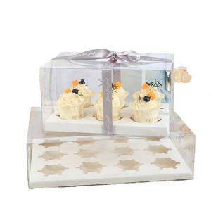 Wholesale Custom Rigid Kraft Paper <b>Cupcake</b> <b>Boxes</b> with Window Plastic Cover for Cake Takeout Packaging - Product Image 4