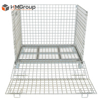 Conteneur de stockage industriel pliable en fil métallique, empilable, en acier, pour entrepôt, haute capacité de charge 800 kg, avec grille métallique