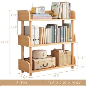 <b>Solid</b> <b>Wood</b> 3 Tier Storage Rack Natural Color Bookshelf For Home Living Room Organization - Product Image 5