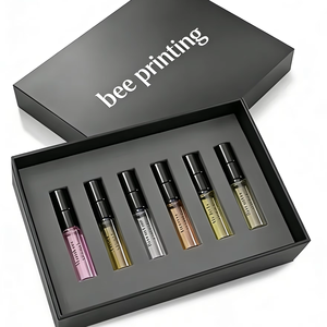 Coffret cadeau de luxe noir mat 6 flacons d'échantillons de parfum avec logo et boîte d'emballage pour flacon de sérum de soin de la peau avec mousse - Product Image 1