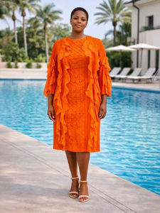 <span class=keywords><strong>Vestido</strong></span> Midi con Cuello Redondo y Volantes en <span class=keywords><strong>Cascada</strong></span> 100% Poliéster para Mujer - <span class=keywords><strong>Vestido</strong></span> Formal Africano con Estampado Floral en 3D - Product Image 1