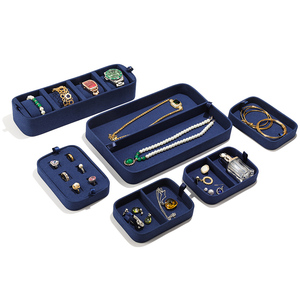 WEIMEI Custom logo Blue <b>7</b>-Compartment Jewelry Organizer Box with Ice Diamond Pattern for <b>Watch</b> Ring Necklace Bracelet Storage - Product Image 4