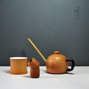 Bamboo <b>Teapot</b> <b>Set</b> Long Spout Coffee Brown For Tea Ceremony Display Collection - Product Image 3