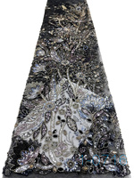 Tissu en dentelle de tulle de luxe brodé de sequins YZ, perles nigérianes et broderies de perles faites à la main, idéal pour les fêtes