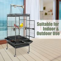 Enclos pour perroquets à toit ouvert avec échelle et mangeoires, support à roulettes pour un déplacement pratique en intérieur