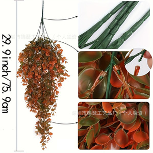 Artificial <b>Eucalyptus</b> Vines Orange Brown Plastic Hanging Wall Decor Home Outdoor Decoration Single <b>Branch</b> 150g - Product Image 2