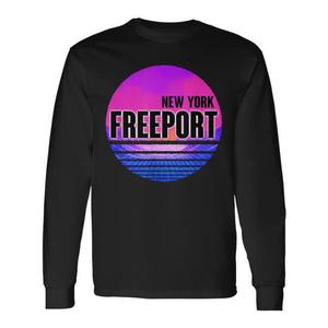 Freeport Vaporwave New York T-shirt a maniche lunghe dal design retrò, vestibilità unisex - Product Image 1