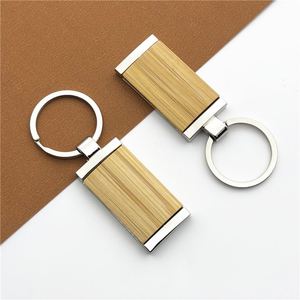 Porte-clés promotionnel en bambou naturel gravé, anneau métallique vierge, porte-clés en bois personnalisé avec logo pour clé de voiture, cadeau d'entreprise - Product Image 2