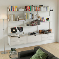 Bureau mural gain de place avec étagères de rangement intégrées pour petits appartements et salons studio